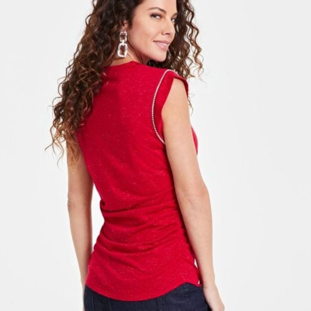 NWT I.N.C. International Concepts Women's Ruched-Side Embelished  Shimmery Tee - Picture 4 of 14
